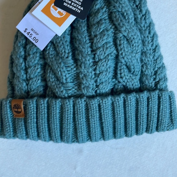 Timberland Heavy Cable Knit PomPom Beanie with Fleece Lining NWT - Picture 2 of 6
